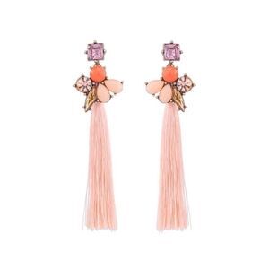 Flower Tassel Fringe Crystal Vintage Gold Dangle Statement Earrings